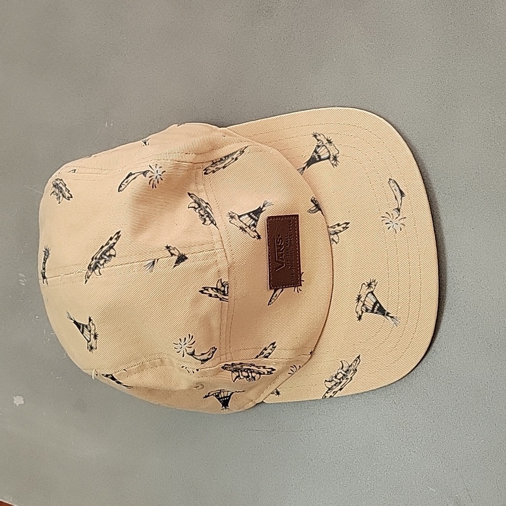 Vintage Vans 5 Panel Hat Men Tan Logo Camper Fish All Over Skater Hawaiian